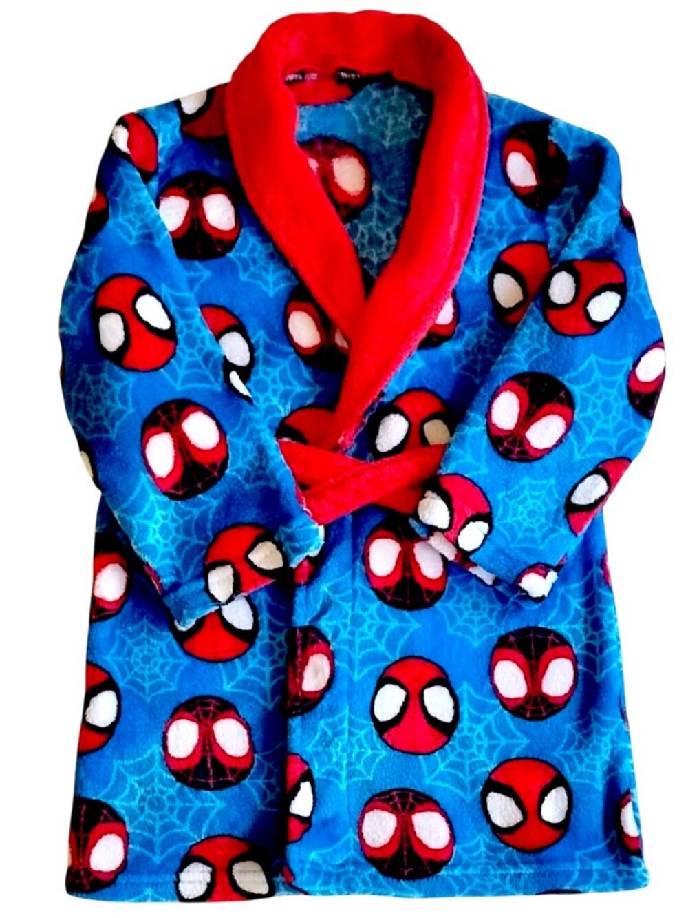 Spiderman Plush Fuzzy Belted Robe Boy's M Blue Red Black White